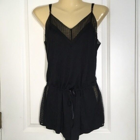 NWT VICTORIA'S SECRET SHEER TRIM BLACK ROMPER PJ LOUNGEWEAR SMALL‎ - Picture 2 of 9